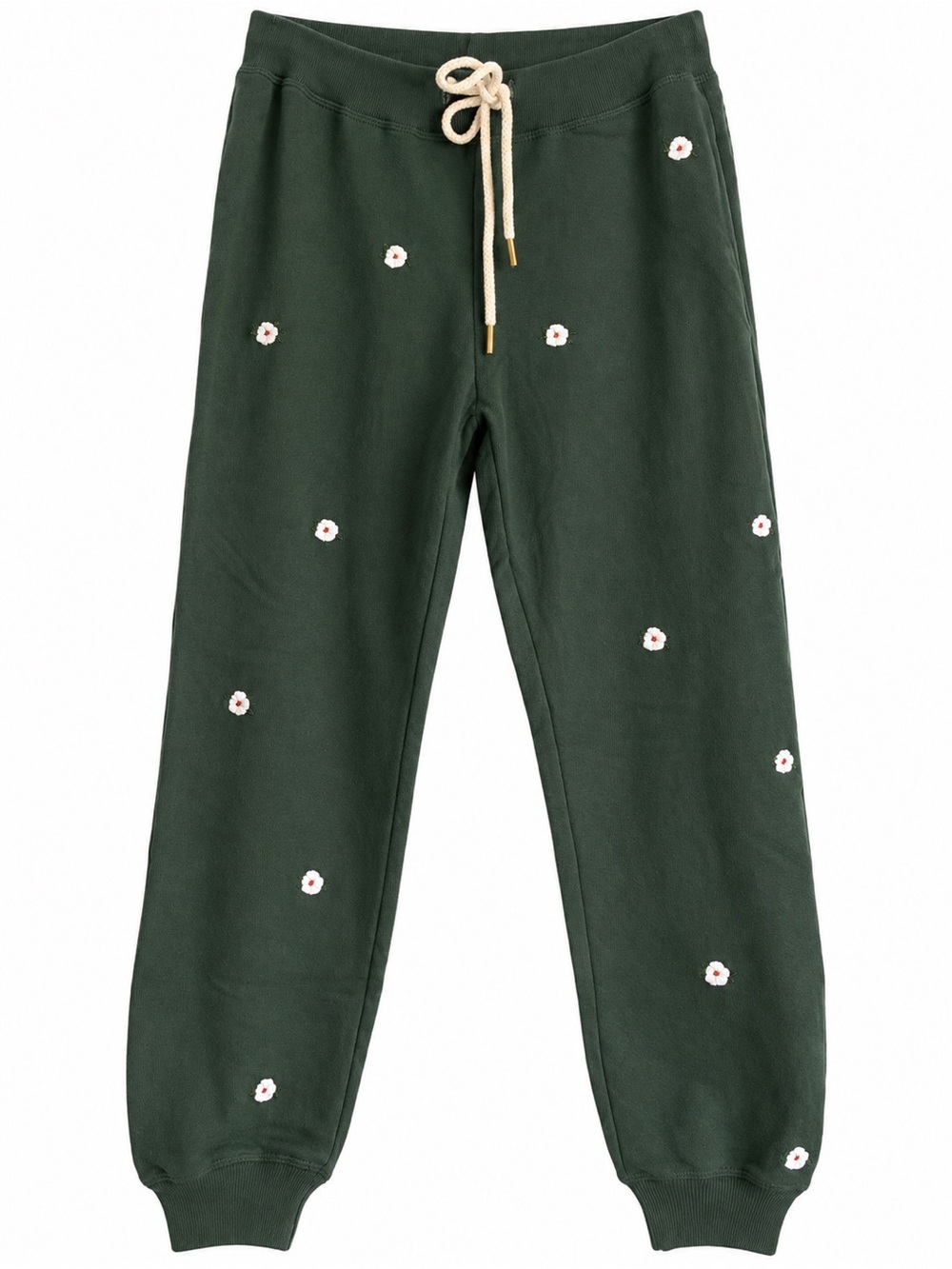 The Great. Floral Embroidered Sweatpants Size 1 Green Cotton Joggers